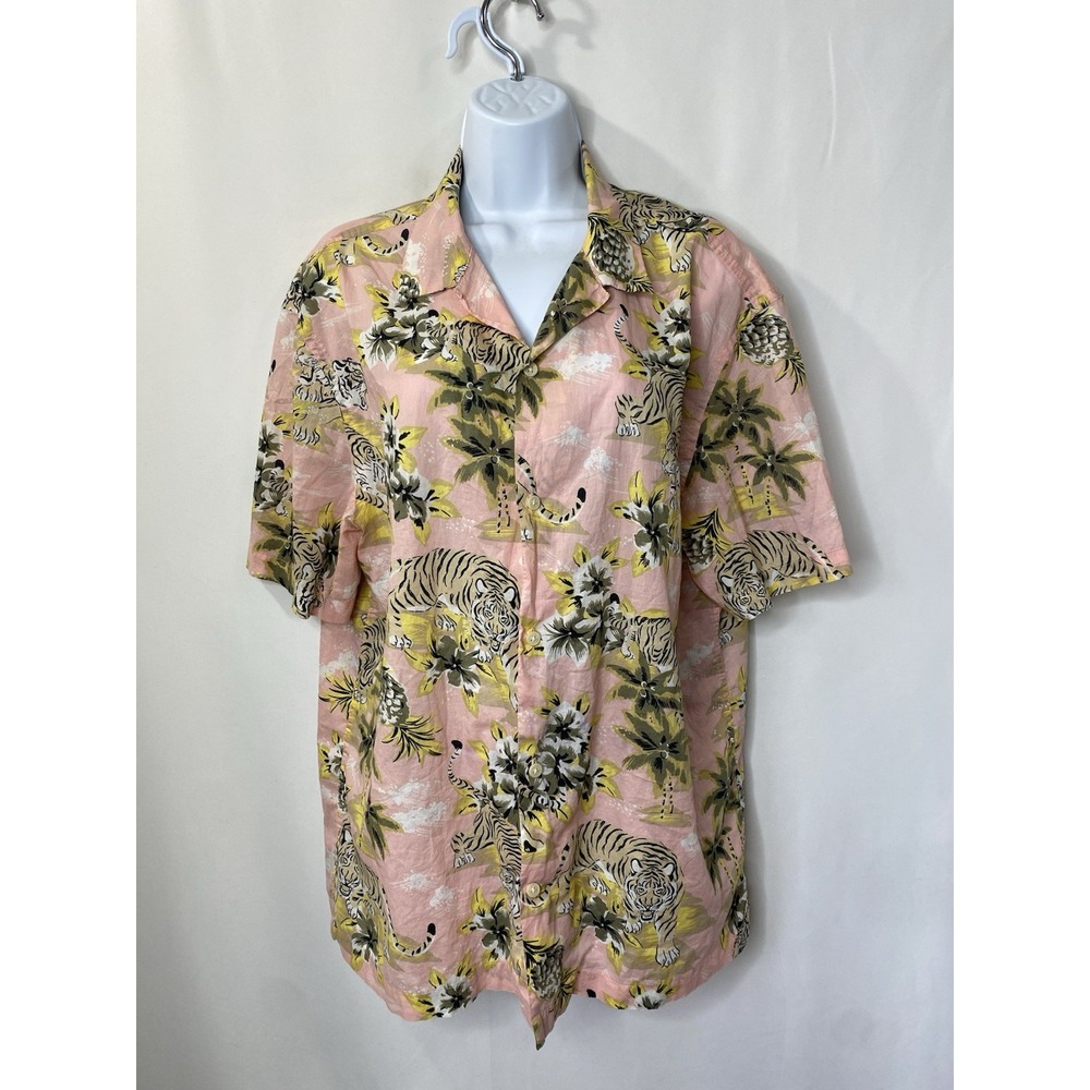 H&M LOGG Mens Tropical Shirt Size Large Tiger Beach Vacation 100% Cotton Travel